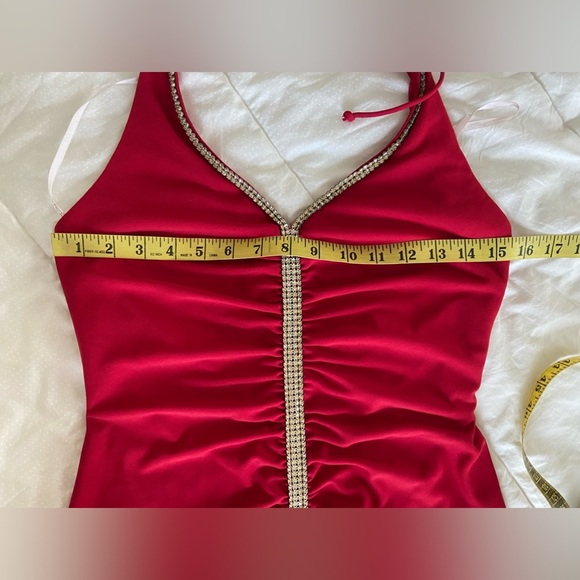 Vintage Betsy & Adam Red Rhinestone Full Length Formal Dress Open back - Picture 10 of 15